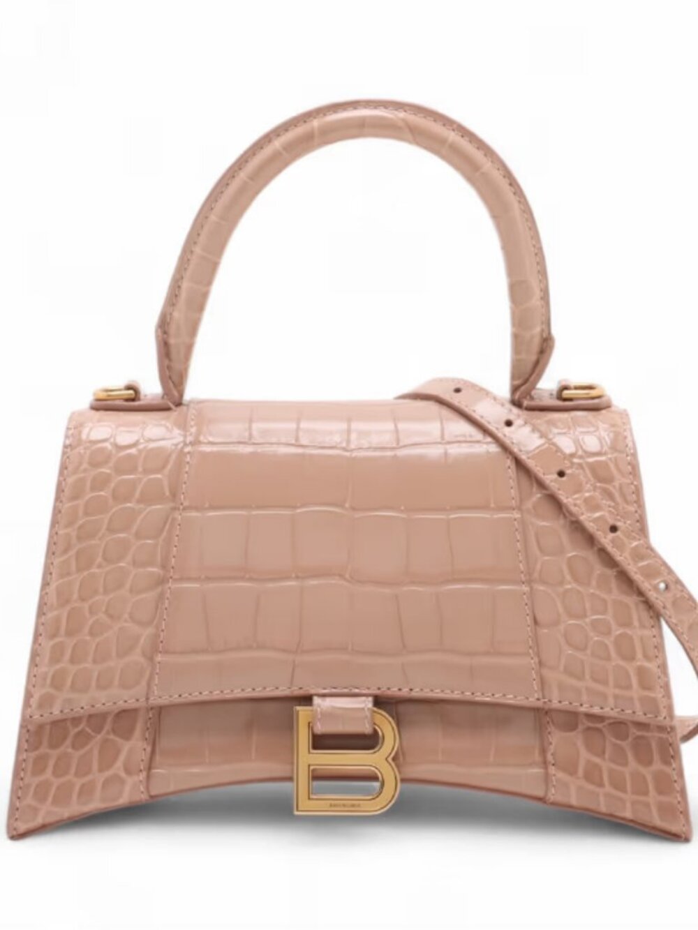 Balenciaga Hourglass Mock Croc Two-Way Handbag Beige